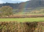 Image: Rainbow, grey clouds and lush green fields towards Ben Knowle from Coxley Wick