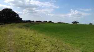 An aerial view of Maesbury castle Iron Age fort on top of the Mendips